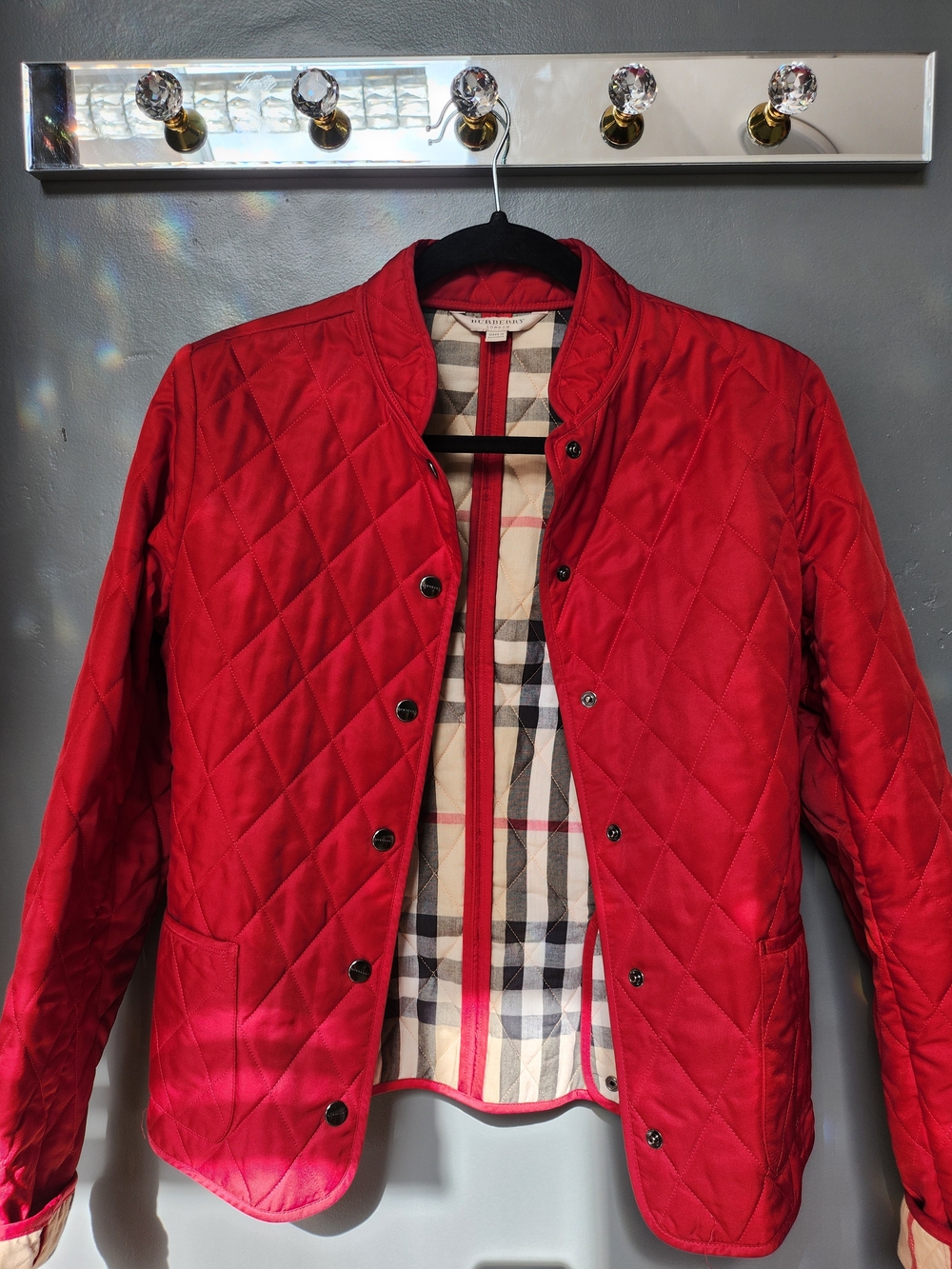 Burberry Quilted Red Jacket with Check Lining